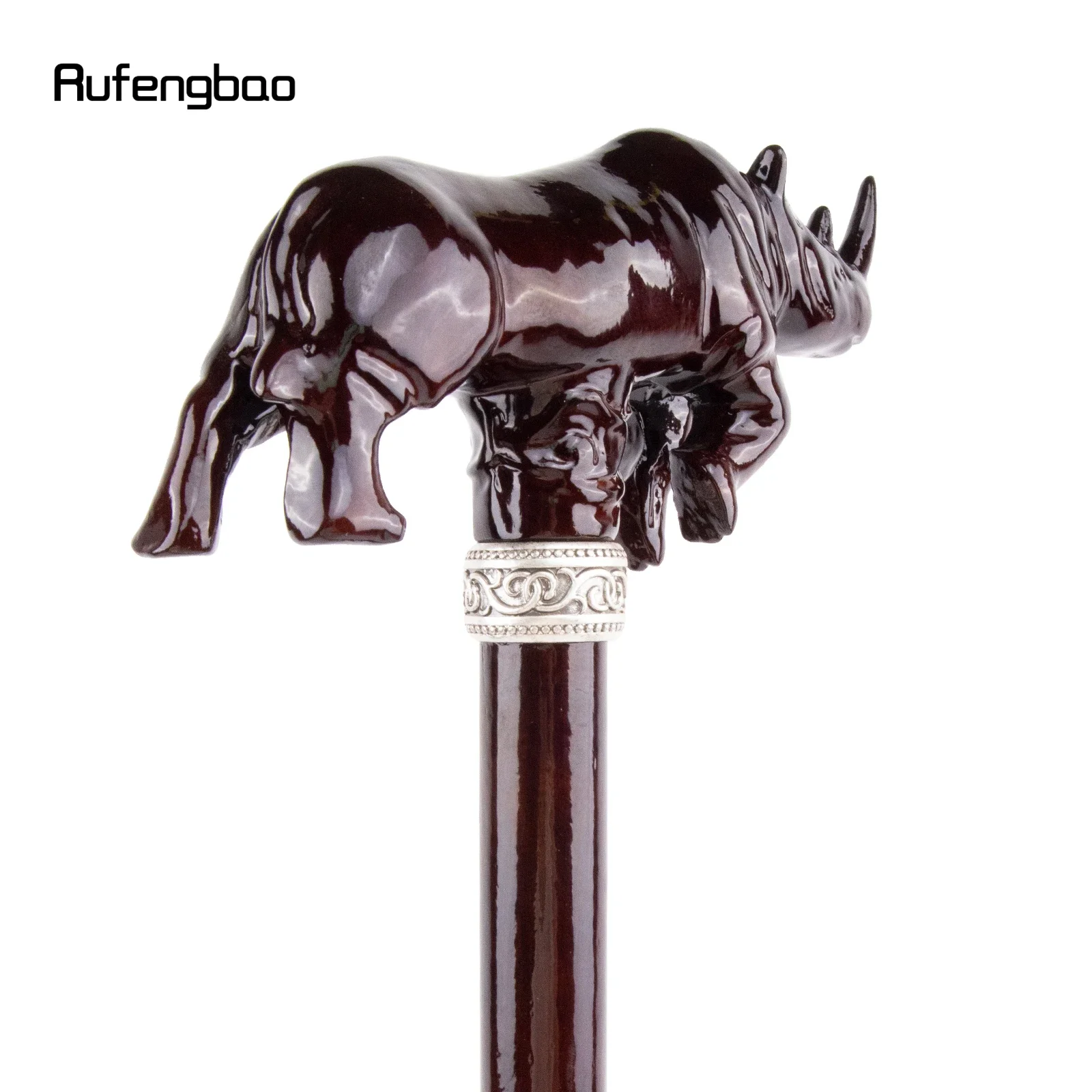 Brown Rhino Rhinoceros Wooden Single Joint Fashion Walking Stick Decorative Cospaly Cane Halloween Crutch Wand Crosier 101cm