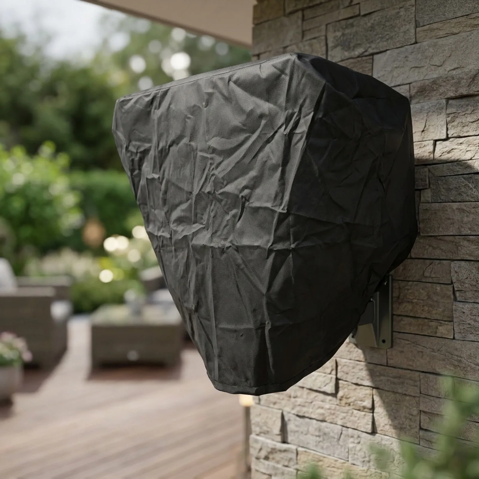 Waterproof and dustproof cover designed for wall mounted patio heaters with adjustable double drawstring to prevent wind damage