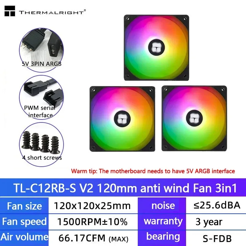 Thermalright TL-C12C 3-in-1 120-mm-Lüfter, 5 V ARGB-Gamer, Geschwindigkeit anpassen, Kühler, Argb, verstellbarer Computergehäuselüfter, Ventilator