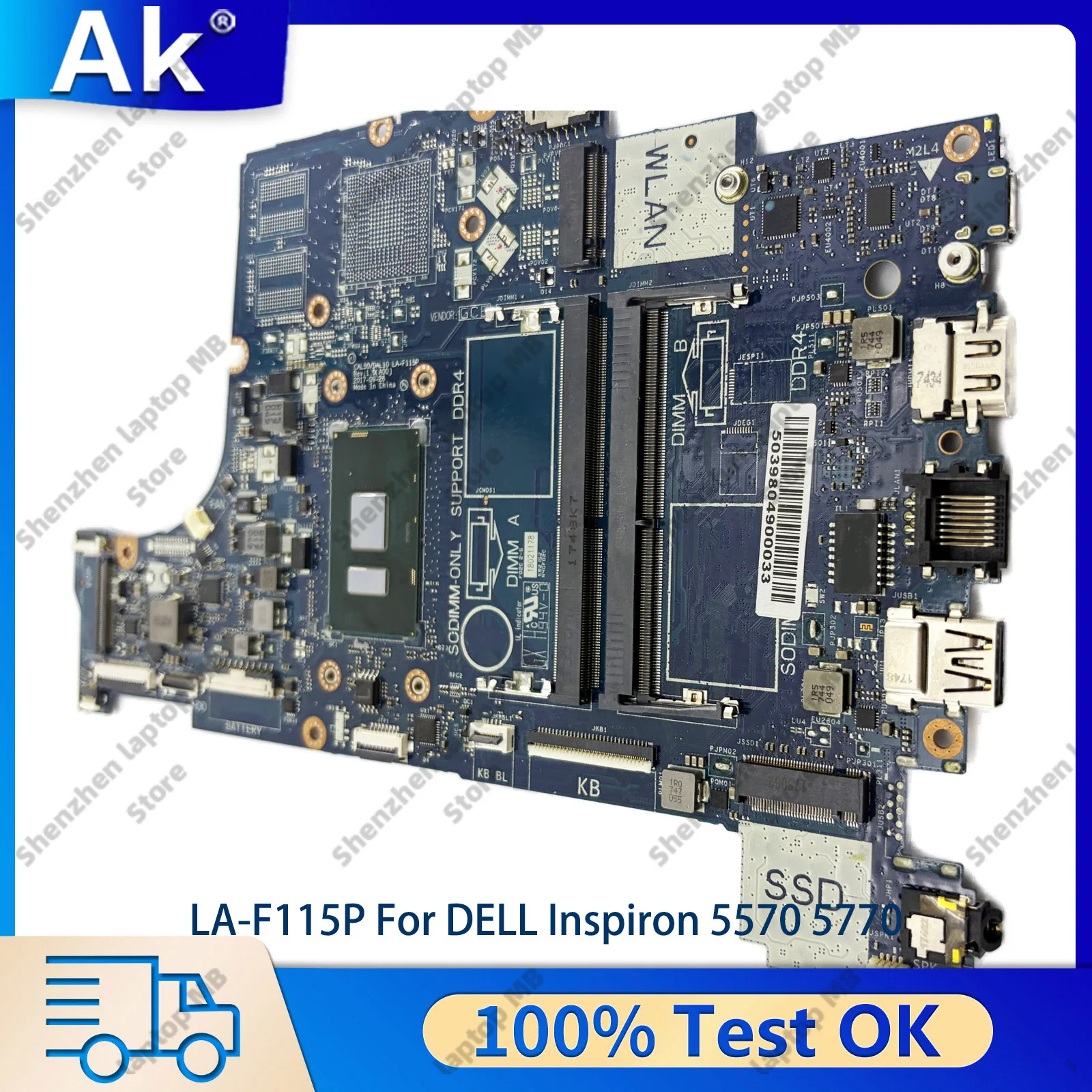 LA-F115P With i3 i5-6th/7th Gen CPU Laptop Motherboard For Dell Latitude Inspiron 3490 3590 5570 5770 Mainboard 100% Test OK