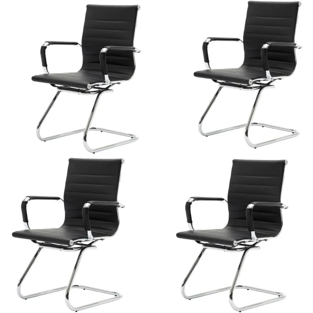 

Waiting Room Chairs Mid Back Reception Chairs with Sled Base for Meeting/Conference Room, Set of 4 Leather Office Guest Chair