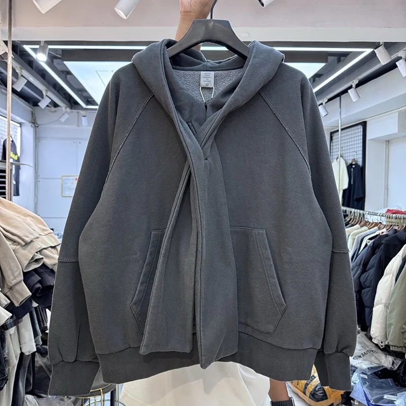 

24AW cross-tie design shoulder-slung hoodie