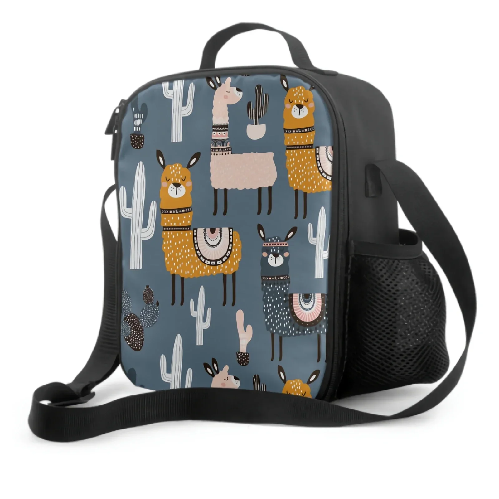 

3D Black Llama Cactus Insulated Lunch Box Cooler Bag Cartoon Animal Thermal Lunch Container Tote Bags for School Work Travel