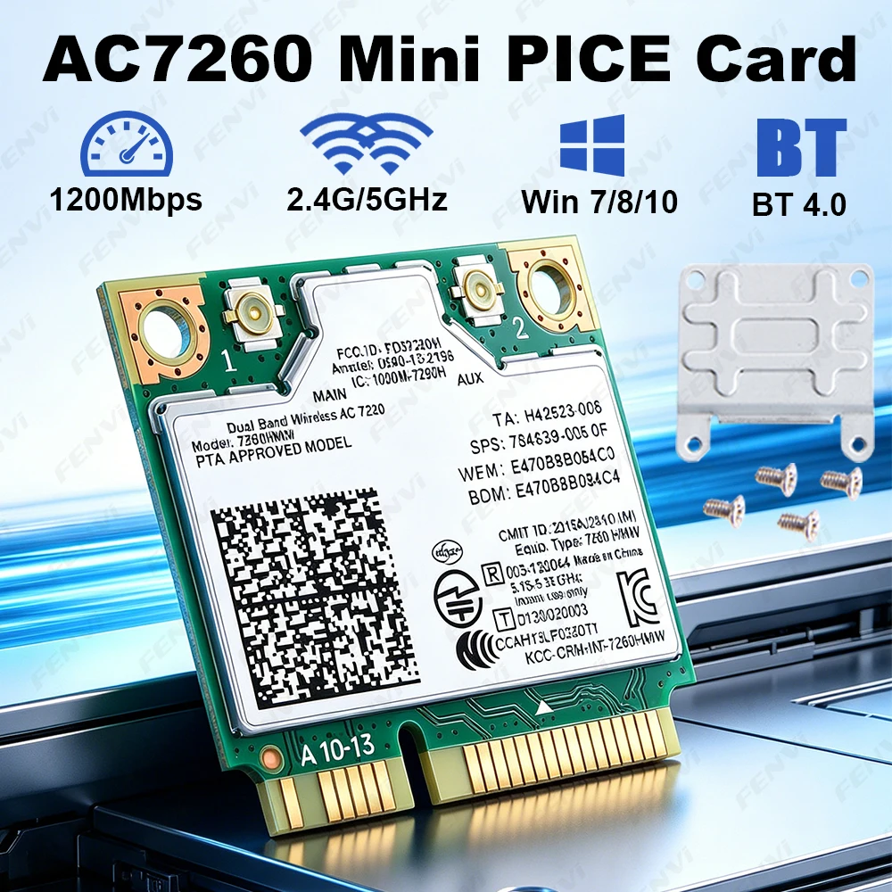 Mini PCI-E WiFi Card 867Mbps Dual Band 2.4G/5GHz Bluetooth 4.0 802.11ac Wireless Adapter for Laptop Notebook PC