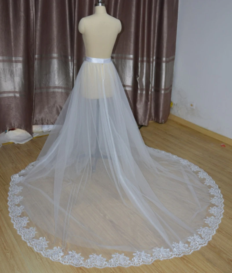 white Detachable Bridal Skirt Wedding Overskirt 2 Layers Removable Tulle Skirt with Lace Bridal Tulle Overskirt custom size