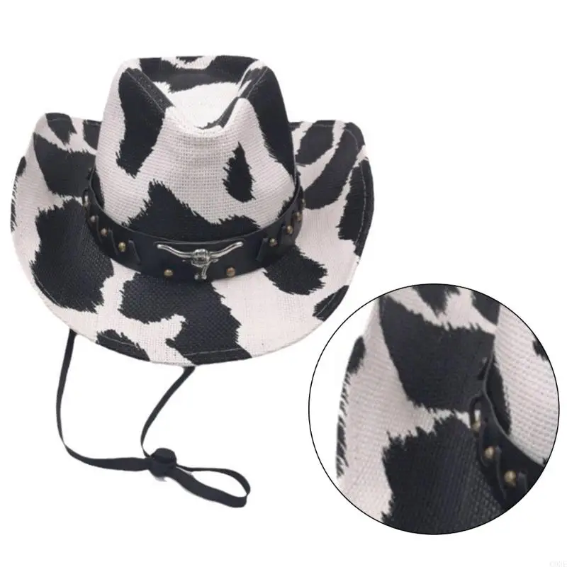 C9GE Cowboy Hat for Proms Ethnic Hat for Woman Windproof Cowboy Model Show Hat