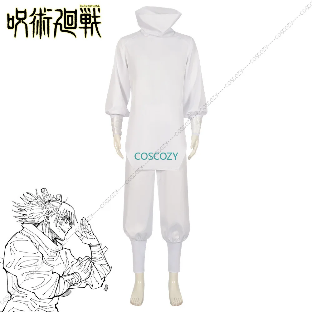 Anime Jujutsu Kaisen Cosplay Kashimo Hajime Cosplay Costume White Uniform Top Pant Wig Tattto Stickers Outfit Carnival Costumes