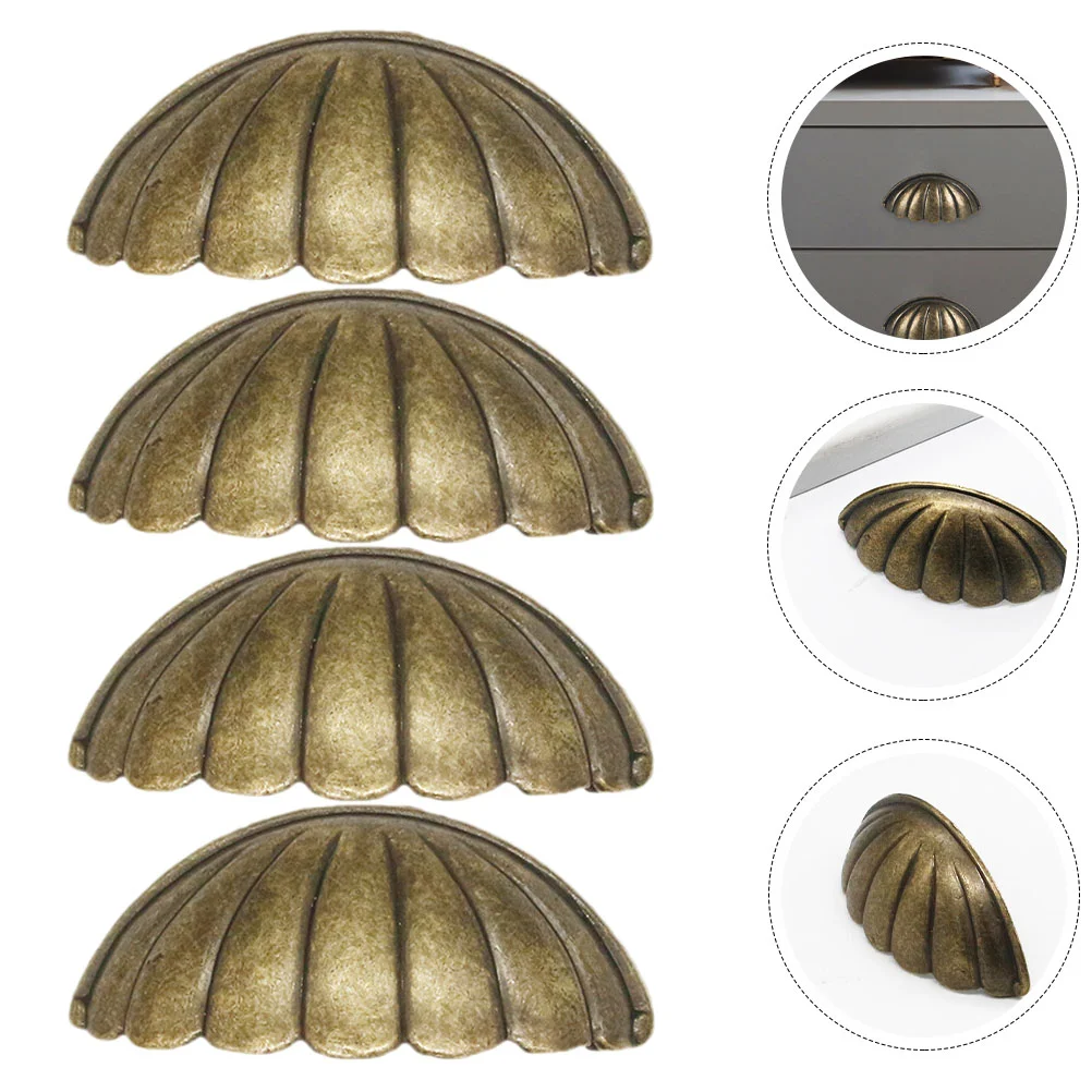 

4 Pcs Shell Handle Knobs for Cabinets Vintage Drawer Pulls Door Handles Alloy Kitchen Zinc Dresser Cabinent