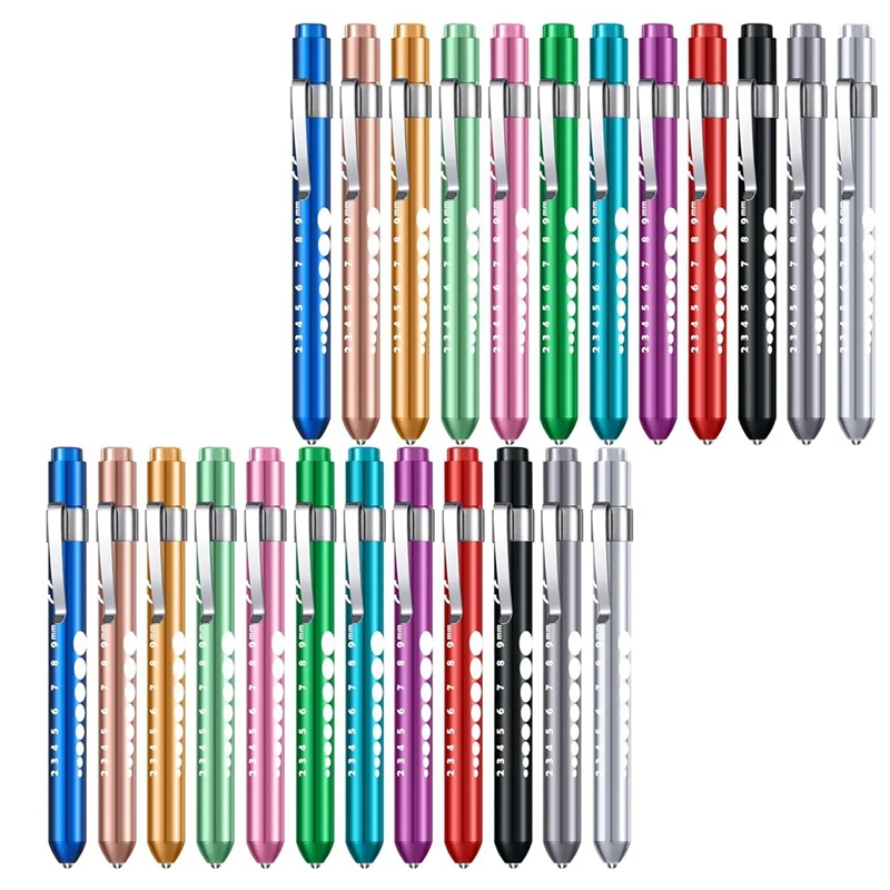 24 Pack C For Nurse Reusable Pen Light With Pupil Gauge, Colorful Nurse Parts Accessories With Pocket Clip