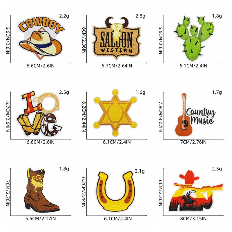 5PCS West Cowboy Embroidered Patches For Clothes Jackets Backpack Jeans Sew Patch DIY Horse Boots Hat Bull Head Iron On Patches