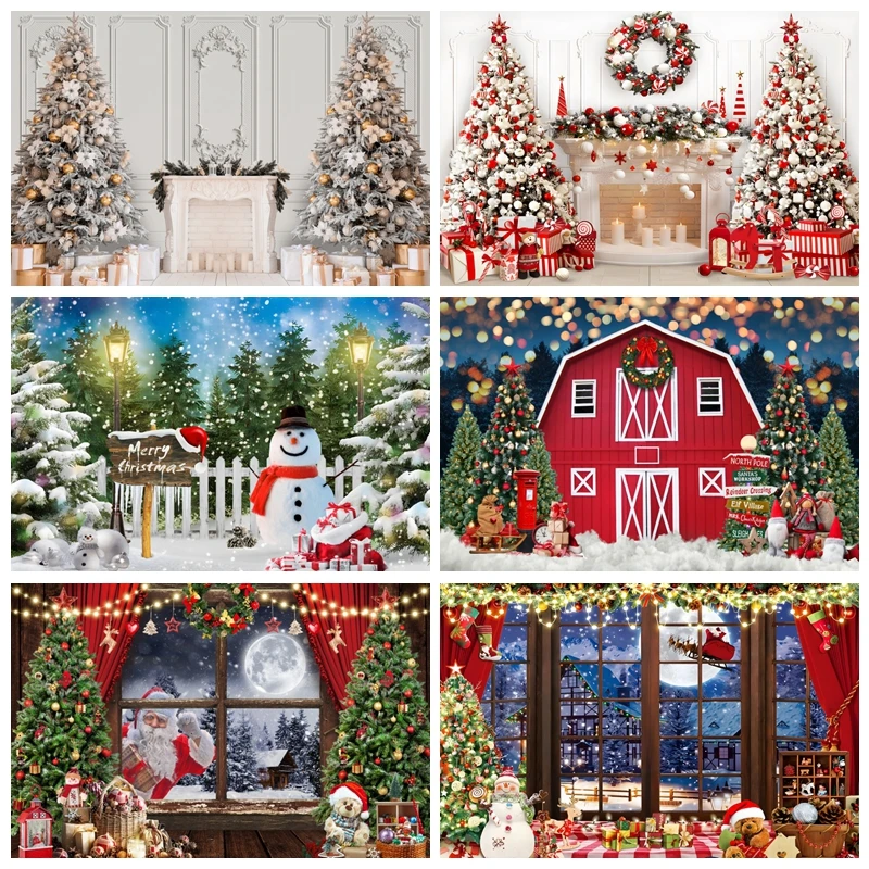 Merry Christmas Backdrop Photography Winter Window Santa Claus Party Decor Baby Portrait Photographic Background Photo Studio