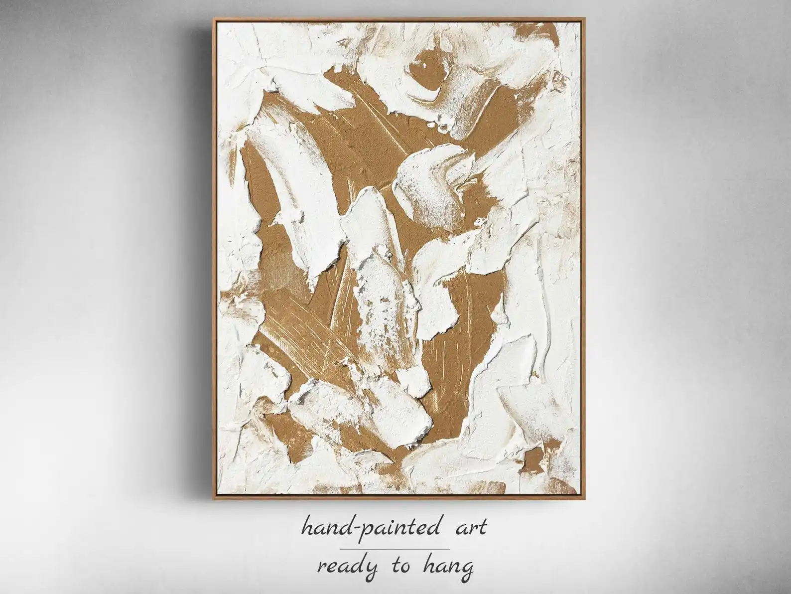 Mhemyo Elegant Neutral Original Abstract Canvas Minimalist Floral Wall Art Beige Copper Brush Strokes Modern Home Decoration