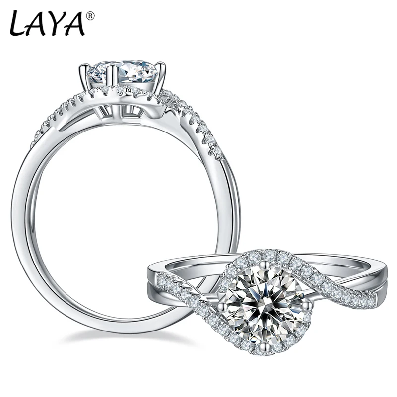 LAYA 925 Sterling Silver Pass Diamond Test Round Excellent Cut  1 CT Moissanite Ring for Girls Cocktail Jewelry Original Luxury