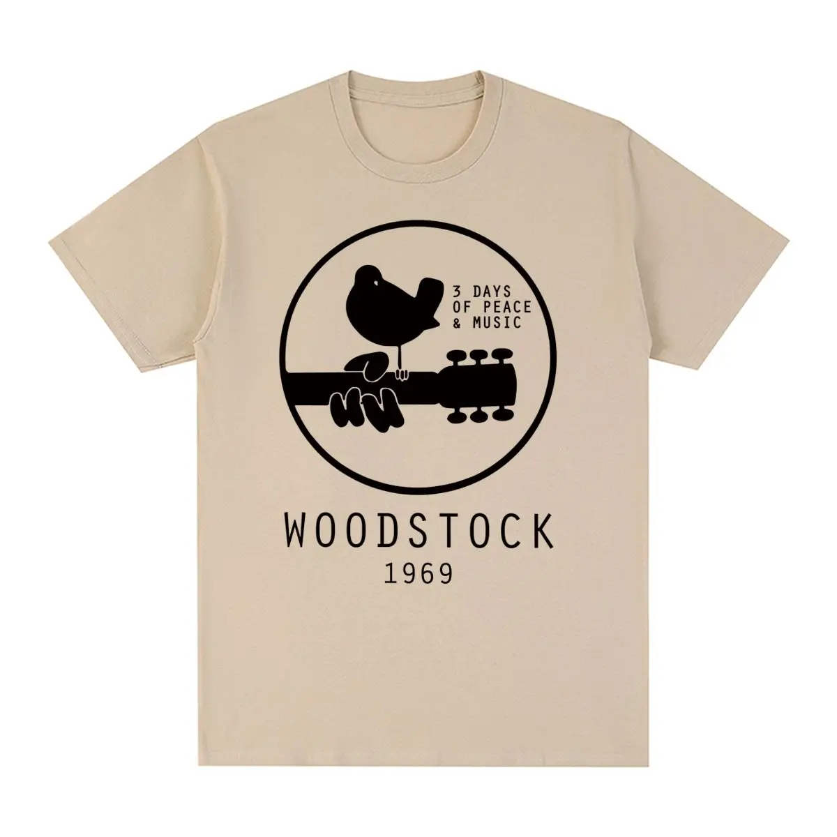 Woodstock Vintage T-shirt Peace Music Guitar Bird Cotton Men T shirt New Tee Tshirt Womens Tops