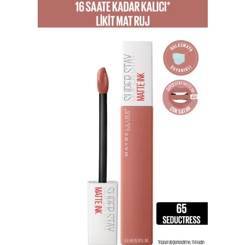 Maybelline New York Super Stay Matte Ink Liquid Matte ลิปสติก-65 Seductress - Nude นานถึง16ชั่วโมง * ความงามทำความสะอาด