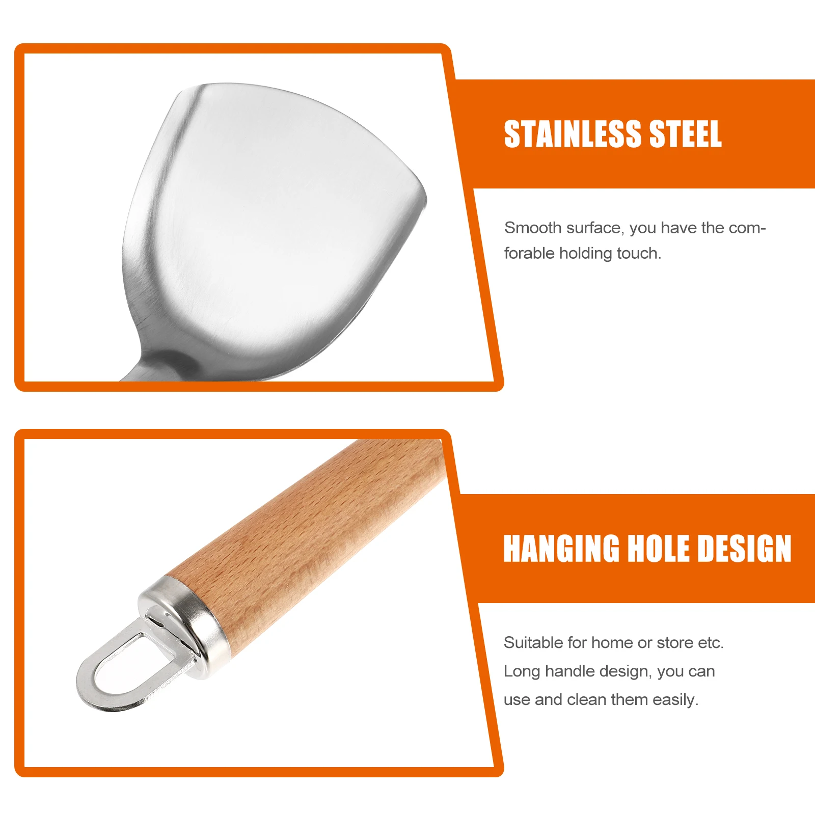 

1pc Stainless Steel Spatula Household Turner Fried Shovel Long Handle Wood Handle Heat Resistant Kitchen Use for Cooking