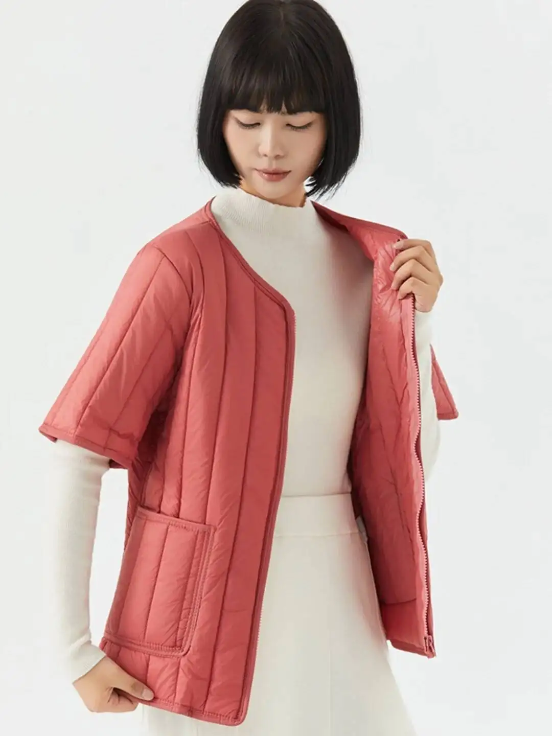 سترة نسائية من القطن خفيفة الوزن بقصة ضيقة وسحاب داخلي حراري للخريف والشتاء