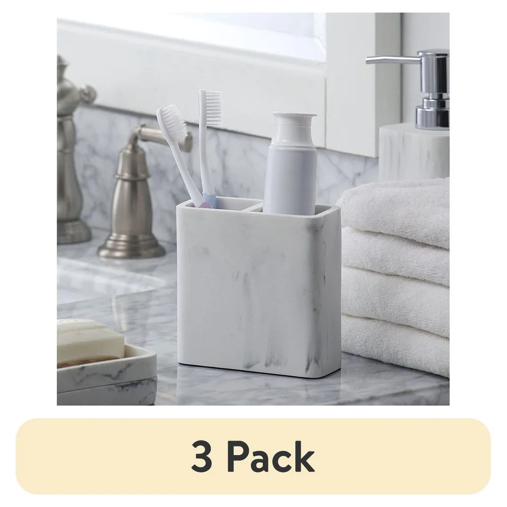 

3 Pack Faux Marble Toothbrush Holder Durable Resin Organizer Bathroom Countertop Electric Toothbrushes Makeup Brushes Storage