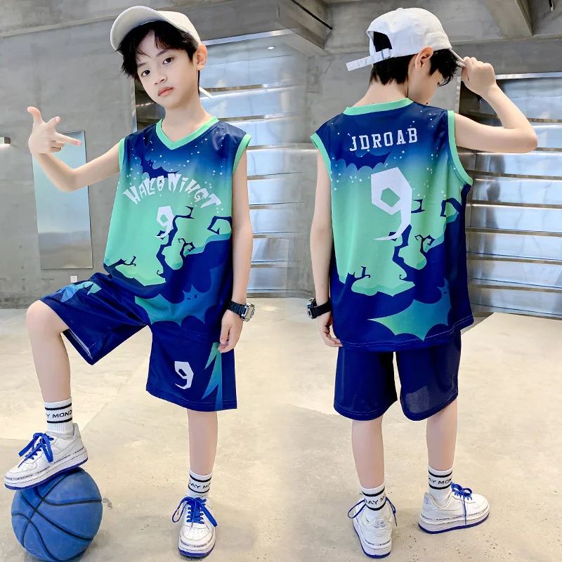 Boys' basketball wear 2024 summer new CU-CU children's tracksuit Sleeveless boys' training wear Children's quick-drying clothes