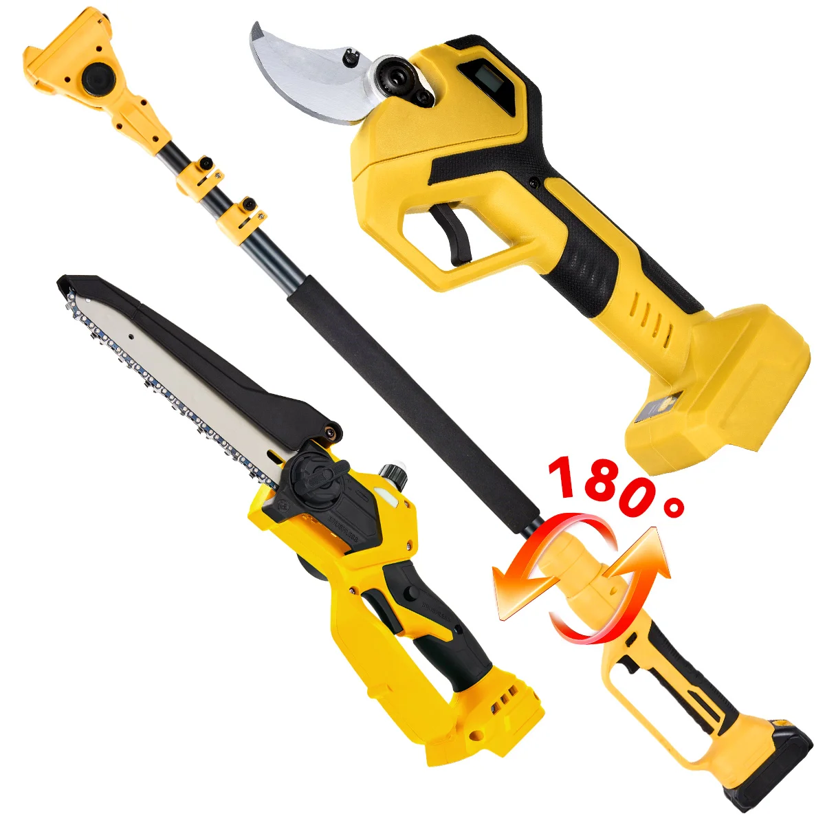 21v Brushless 8-Inch Mini Electric Chainsaw Three-Section Telescopic Extendable 2.1m Pole 40mm LCD Pruner Power Shears