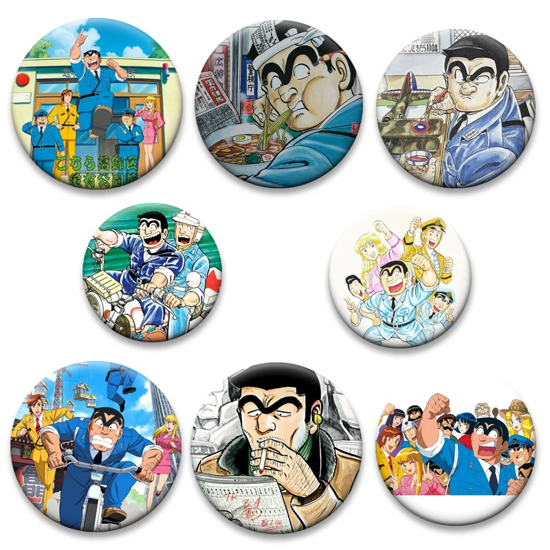 

Ryōtsu Kankichi Cartoon Badge Anime Kochikame Brooches on Backpack Accessorys Handmade Round Button Pins for Jewelry Gifts
