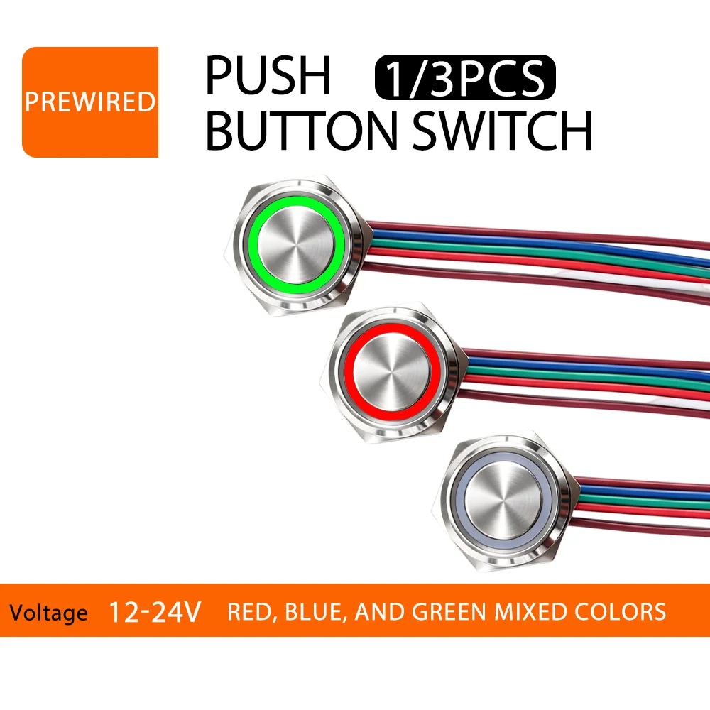 

1/3PCS 16MM LED Touch Switch Momentary Push Button Switches Short Stroke Elevator switch 12-24V Waterproof For Elevator doorbell