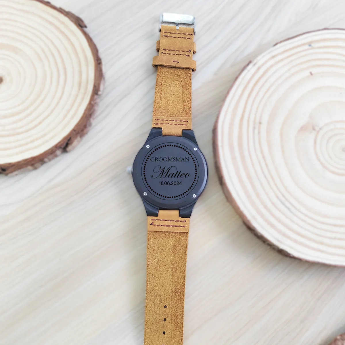 Custom  Wooden Wrist Watches for Men & Women Leather Strap Clock Quartz Wood Watches Personalized Men\'s Engraved Birthday Gift