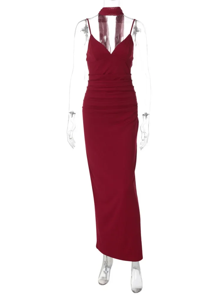 Chaxiaoa elegante vestido largo con tirantes finos, vestido ajustado con cinta, vestidos sexis ajustados para mujer, vestido de noche ajustado para fiesta y Club