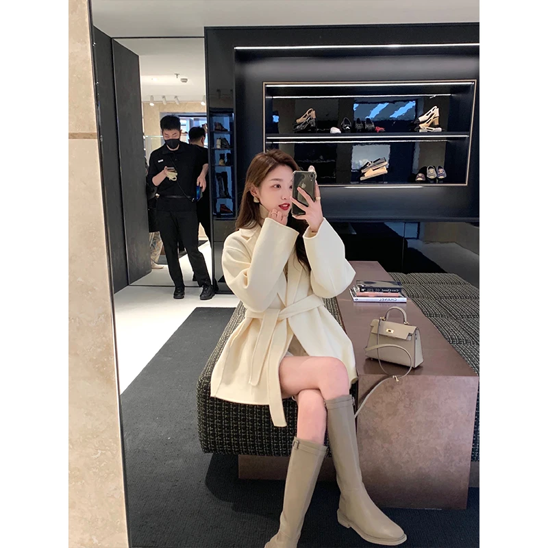 

Женское шерстяное пальто Cchen: новинка весенней коллекции, свободный крой, белое, однотонное, с длинными рукавами, для повседневной носки