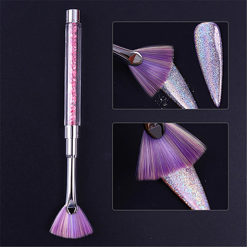 Brosse à Ongles en Forme d'Éventail, Paillettes Dégradées, Dissolvant de Poudre, Stylo à Dessin, Peinture, Poignée en Strass, Outil de Manucure, Salon