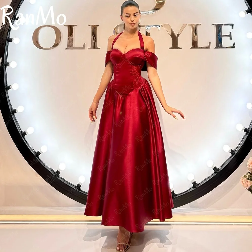 

Ranmo Elegant A-line Satin Prom Dresses Sweetheart Off Shoulder Evening Party Gowns 2025 Simple Formal Occasion Dress Customized