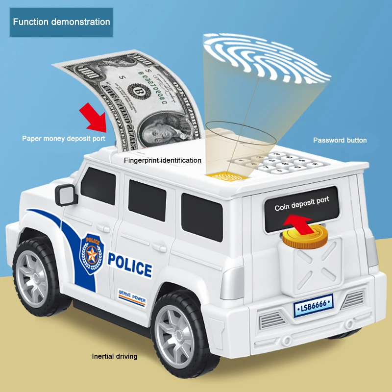 EBOYU Car Piggy Bank ATM Polícia Piggy Bank para dinheiro real com proteção de senha presentes Festival perfeito para meninos/meninas/crianças