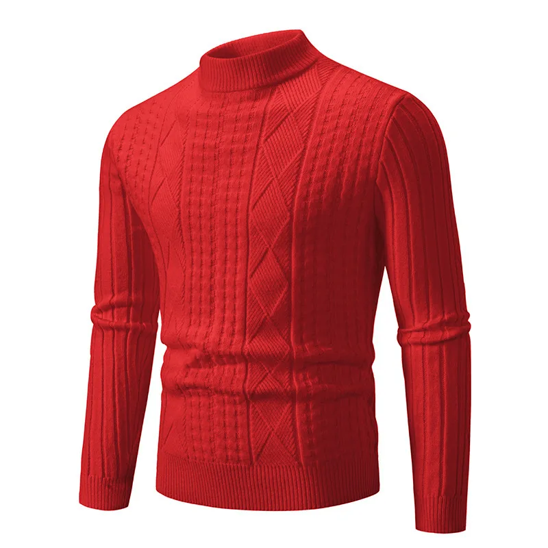 

Men's Autumn Solid Color Pullovers Sweater Slim Standing Collar Knit Sweater