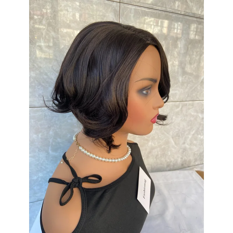 Short Natural Wavy Side Part Hair African American Wig Women Natural