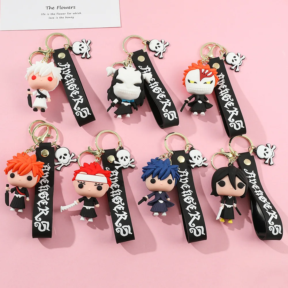 Anime BLEACH Figure Doll Toy Kurosaki Ichigo Model Keychain Backpack Ornament Keyrings Car Pendant Key Holder Kids Xmas Gifts