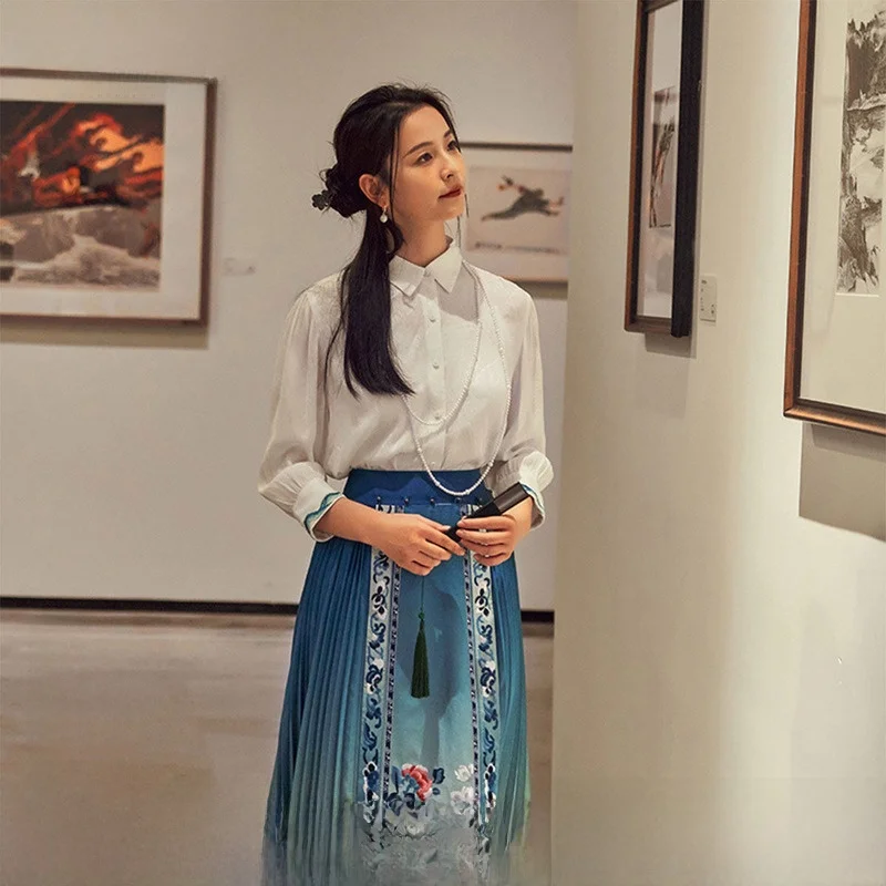 

New Women's Long Sve Embroidered irt Chinese National Sle Spring Summer Breathable Comfortable Viscose Fiber irt