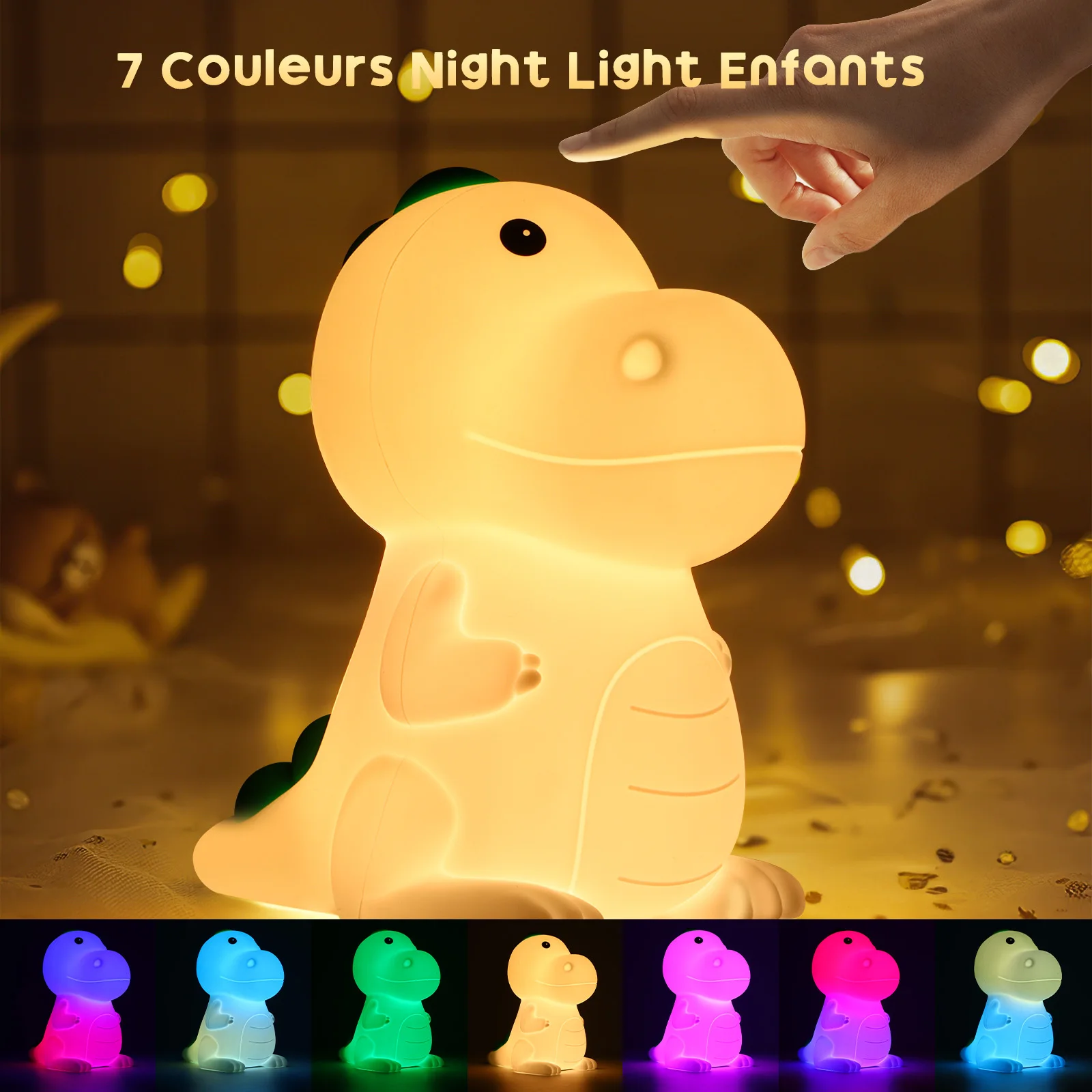 Imagem -04 - Silicone Led Desk Lamp Night Light Colorido Dinossauro Berçário Bebê Feriado Presente de Natal Dormir Desktop Decor Clap Lâmpadas