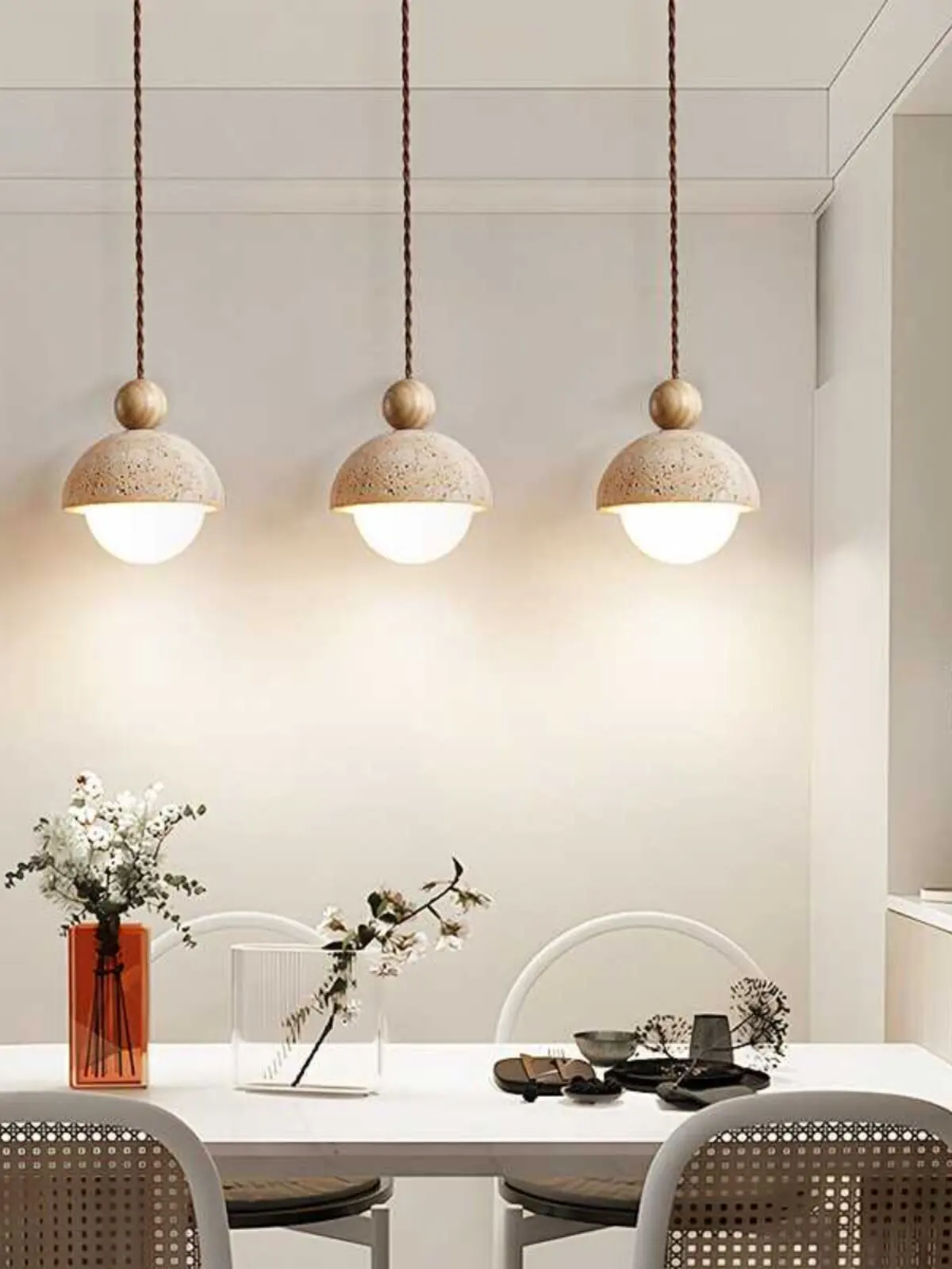 Japanese Style Yellow Travertine Pendant Light, Wabi-Sabi Stone Chandeliers for Kitchen Island Bedroom Bedside Home Decor