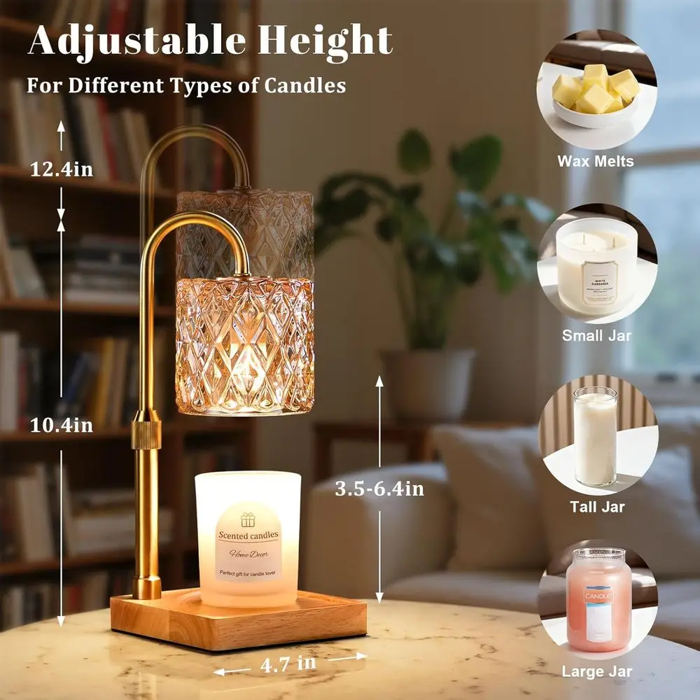 Candle Warmer Lamp with Timer - Dimmable Adjustable Height Wax Melt Warmer or Jar Candles, Vintage Home Decor with Elegant Amber view 3