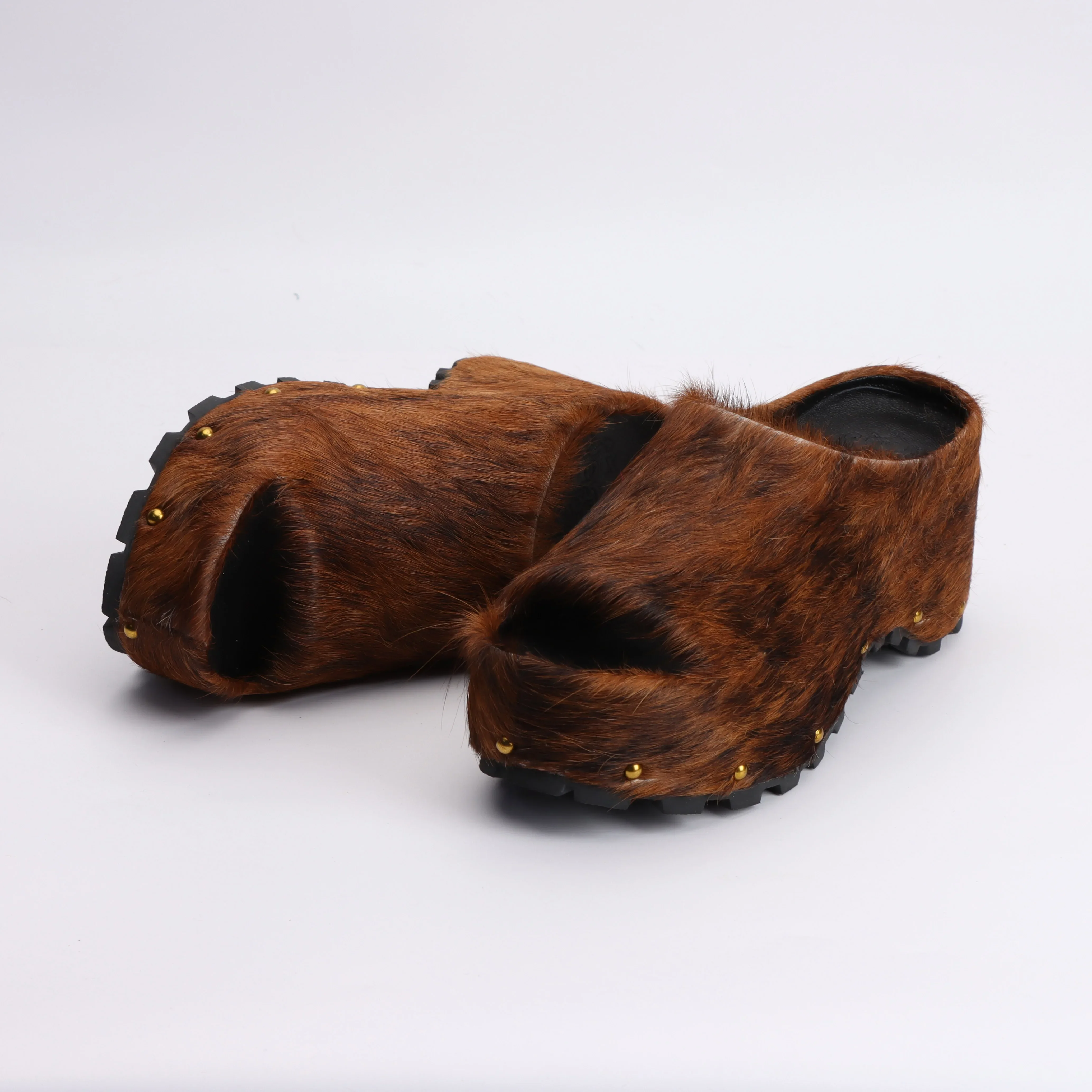 Comfort Shoes 2025 Summer Fashion Women Real Calf Hair Leather Designer Luxury Platform Mules Lined Slip On Clogs Slides Sandals
