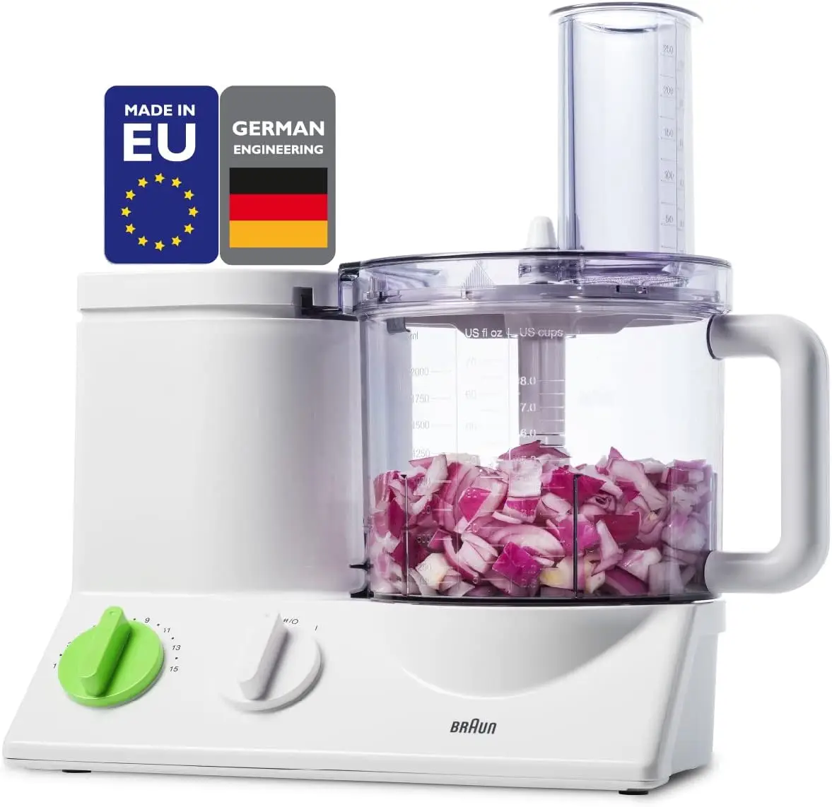 12 Cup Food Processor Ultra Stille Krachtige Motor, Inclusief 7 Opzetbladen + Hakmolen En Citruspers, Gemaakt In Europa