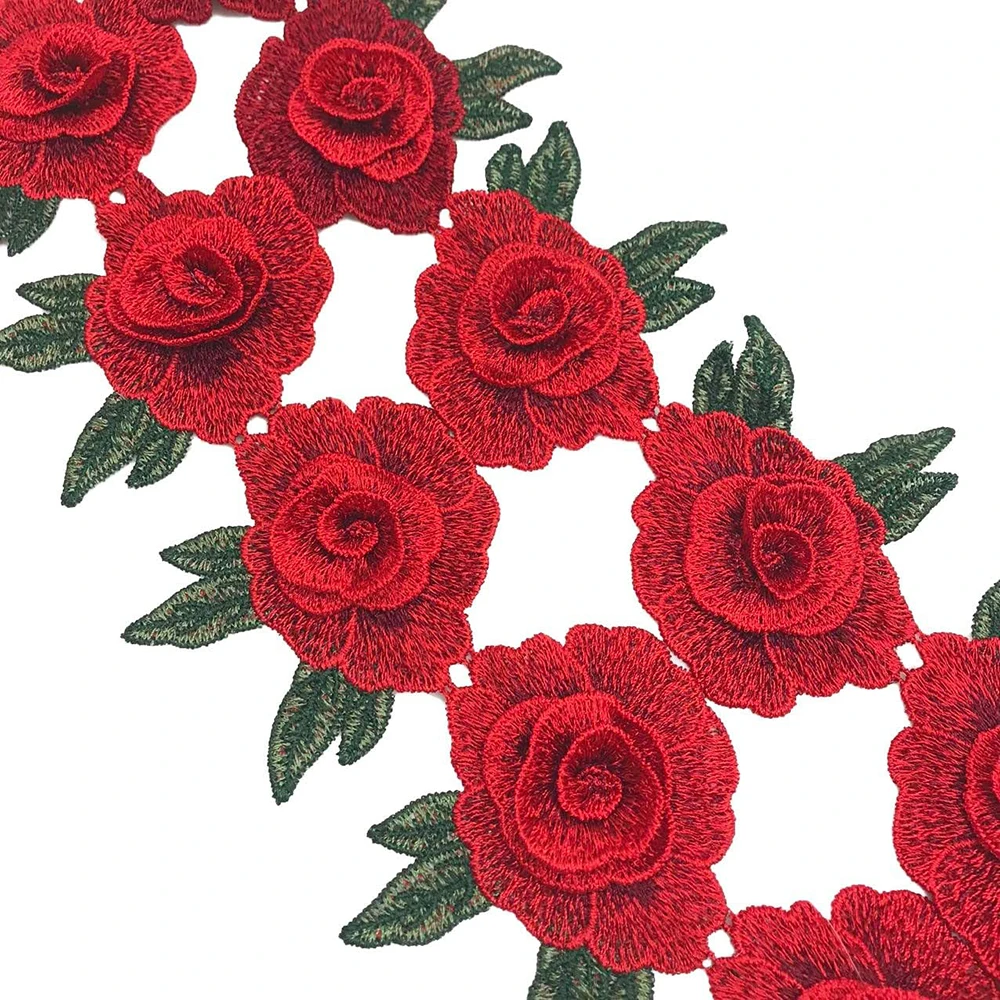 12Pcs Red Flower Embroidery Appliques Patch Lace Fabric