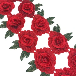 12 pezzi di tessuto di pizzo Patch Appliques ricamo fiore rosso