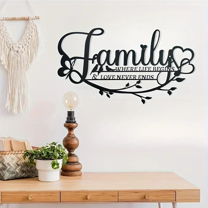 Metal Wall Decor Love Never Ends Word Sign Black Home Decor Iron Art Silhouette Room Decor Home Decor, Wall Art Decorations