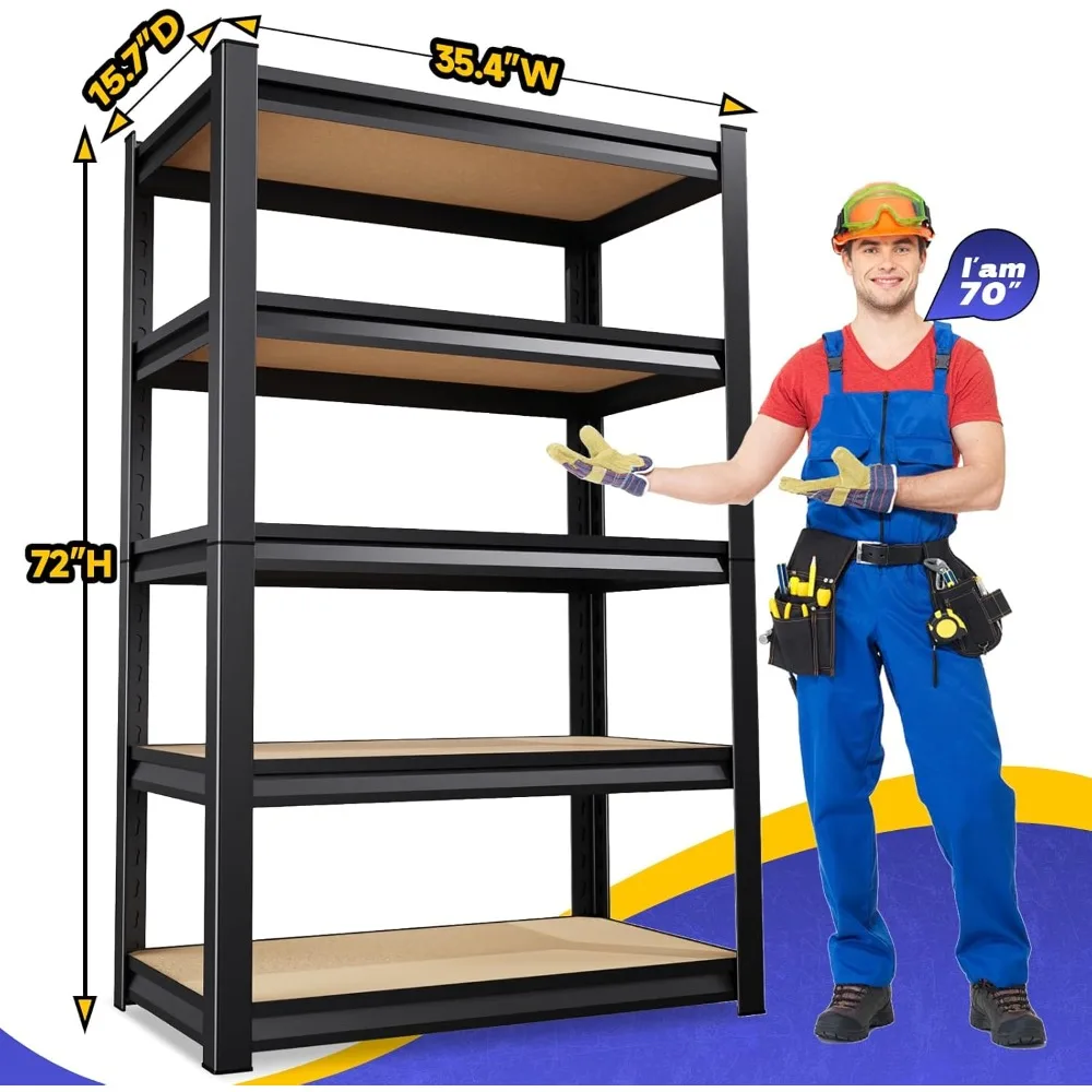 رفوف جراج مكونة من 5 طبقات شديدة التحمل، أرفف تخزين قابلة للتعديل، أرفف جراج معدنية 2500 رطل، رف تخزين للطابق السفلي،