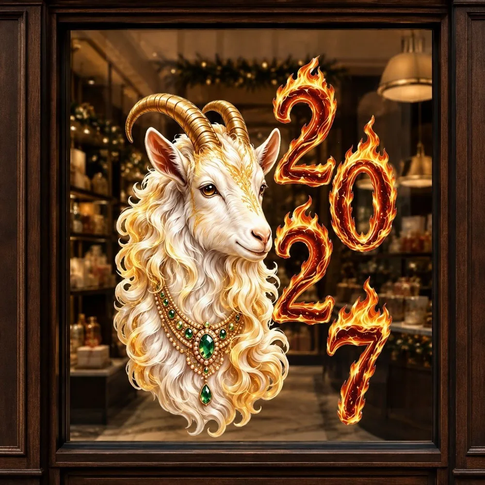 2027 New Year Goat Static Window Cling Christmas Glass Sticker No Glue Removable Decal Home Window Year of The Goat Party Decor