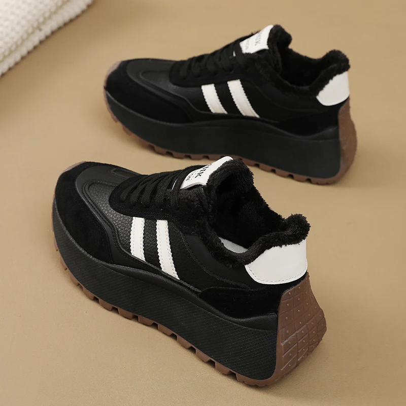 Bn033 أحذية نسائية 2025 الخريف والشتاء نمط جديد مبطنة بالصوف خفيفة الوزن فورست غامب أحذية رياضية نسائية ريترو زيادة سميكة سوليد أبي الأحذية