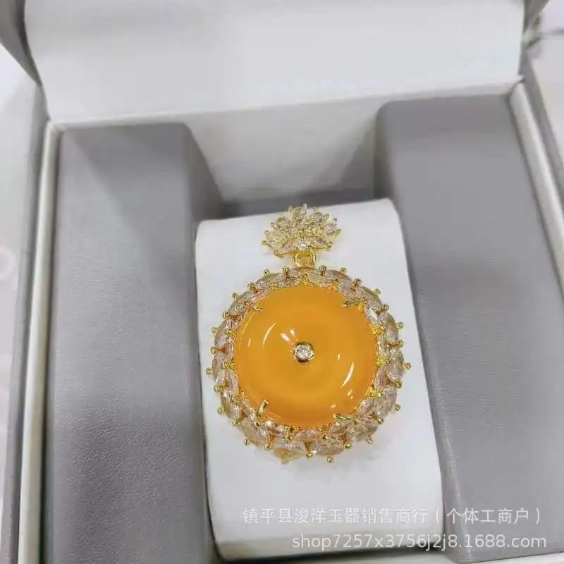 Natural Iridescent Chalcedony Pendant Peace Buckle gold Luxurious Inlaid Ornament, Popular on Live Streaming, Women's Jewelry