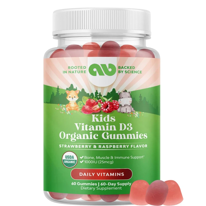 

Children's Organic Vitamin D Gummies - Contains Vitamin D for Children's Daily Teeth, Muscles, and Bones Support - Non GMO