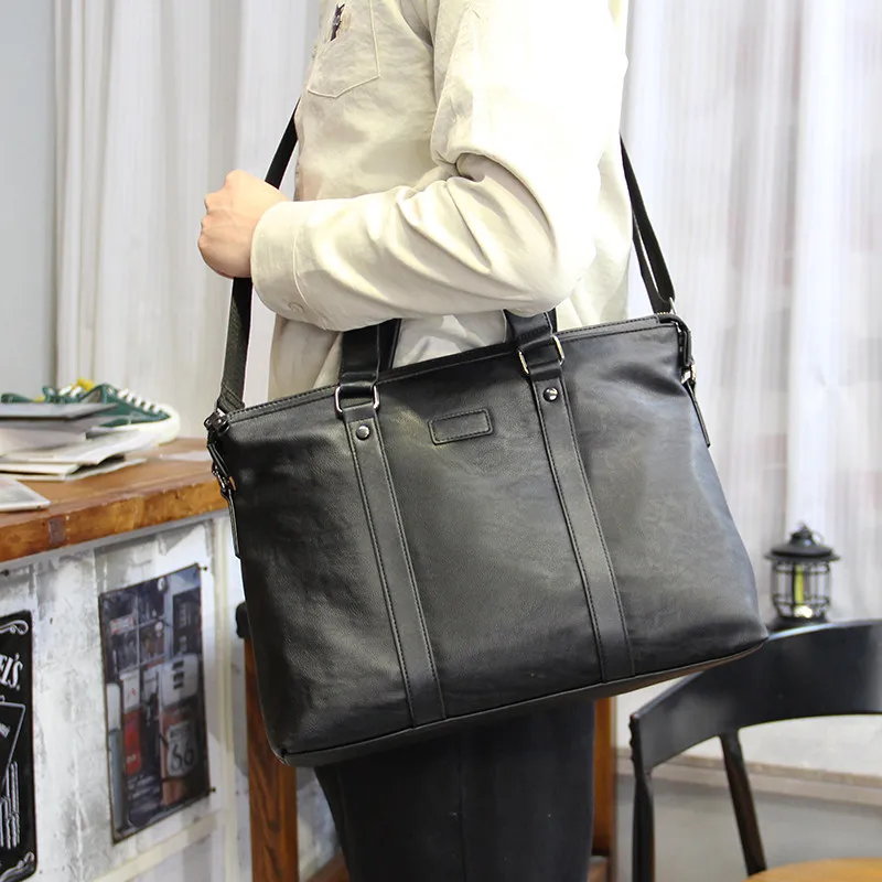 Fashion Men Briefcase Business Document Handbag 13-14 Inch Laptop Shoulder Bag